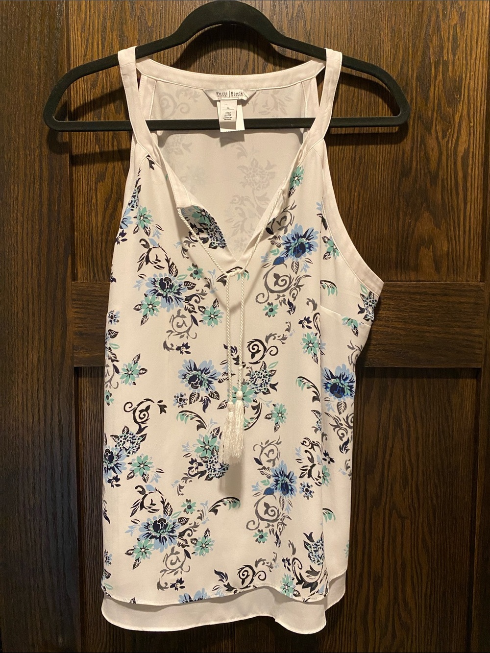 White House Black Market White Floral Tassel V-Neck Camisole